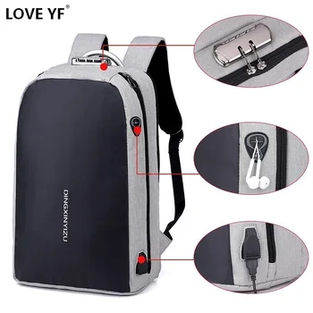 

anti-theft password lock school bag Teenager Laptop Backpack Business waterproof nylon backpack USB Charging Bags Travel Bagpack