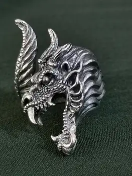 

Solid 925 Sterling Silver men Domineering Dragon Wrap open Adjustable Ring A1892
