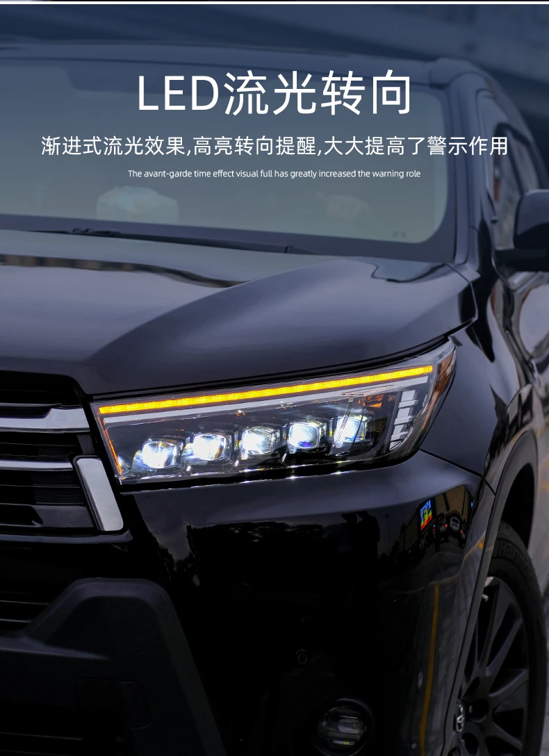 Стайлинга автомобилей Фара для фары Toyota Highlander все светодиодный белого и синего цвета DRL+ все светодиодный высокий низкий пучок+ Динамический токарная обработка