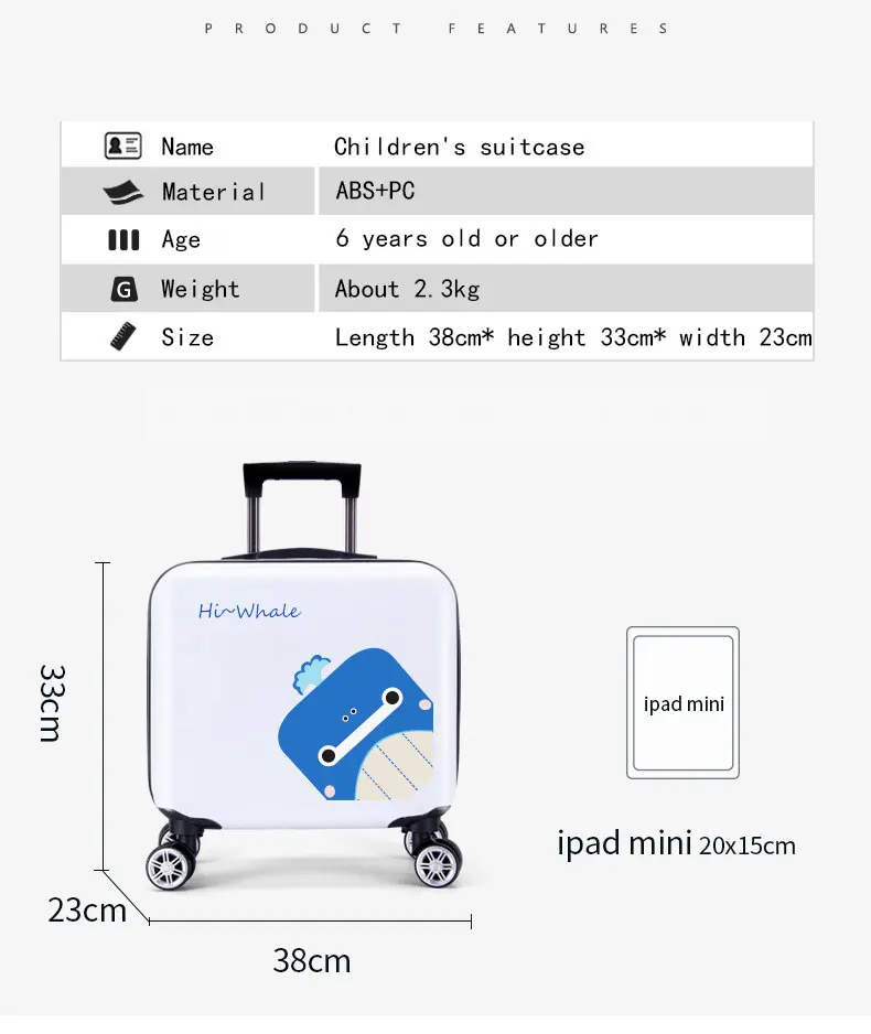 Модный Детский чемодан на колесиках, 16 дюймов, чемодан с мультипликационным принтом, вместительный чемодан, универсальный чемодан на колесиках для студентов, Hanimom