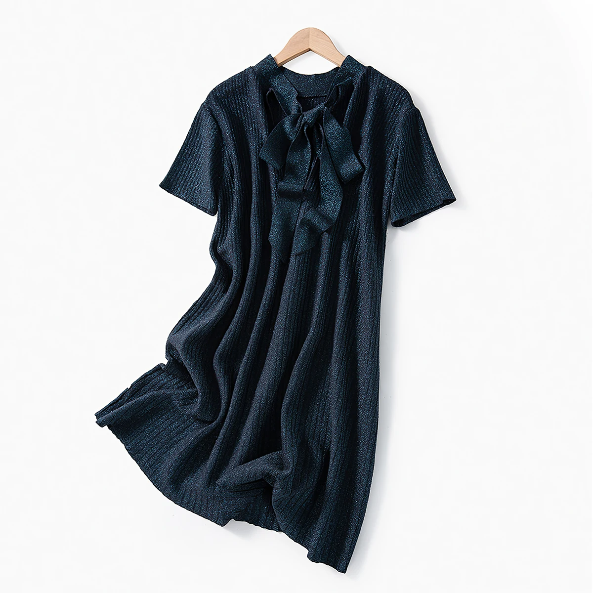 Bow Tie Shine Mini Dress Women Summer Vintage Deep