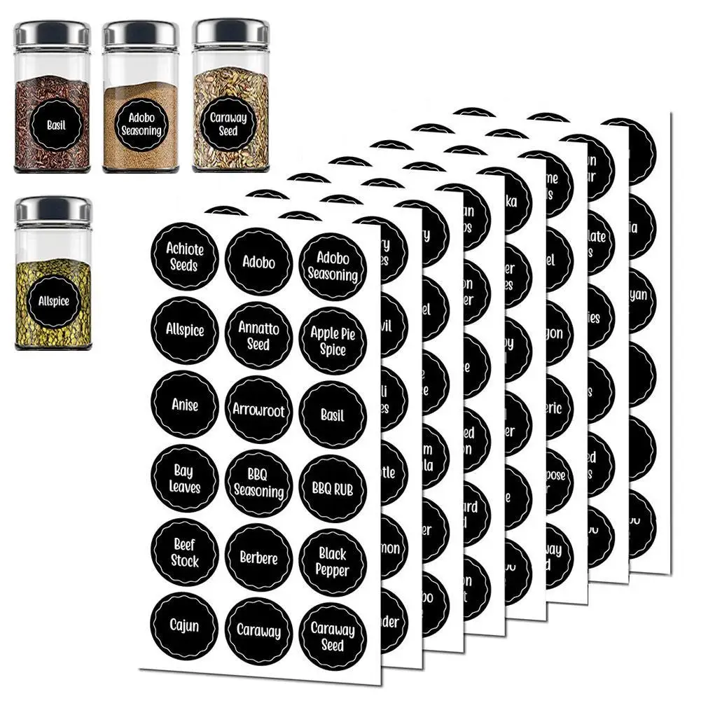 Spice Label Stickers Kitchen Jars Bottle Container Label Different Food Clear Stickers for Can Storage Box Item Mark 144pcs