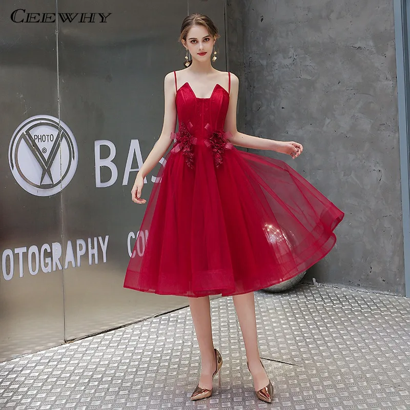 CEEWHY без рукавов Vestido de Festa короткое Кружевное Вечернее платье с аппликацией А-силуэта для выпускного вечера Вечернее платье для женщин