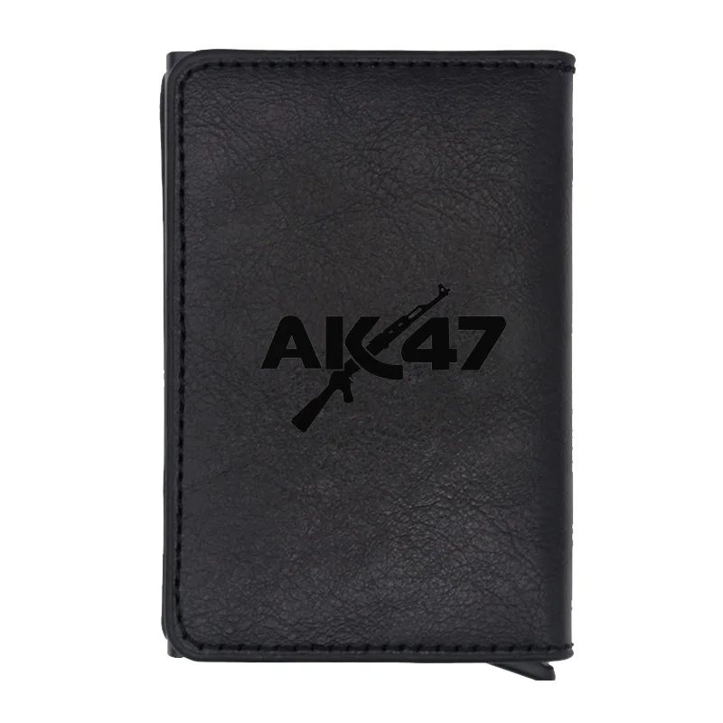 Black Классический Модный черный пистолет AK 47 rfid кошелек для карт, Винтажный Мужской Женский кожаный зажим для денег, кошелек для карт, держатель для денег - Цвет: Black