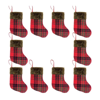 

10Pcs Christmas Stockings Fabric Santa Claus Sock Gift Kids Candy Bag Snowman Deer Decoration for Christmas Tree