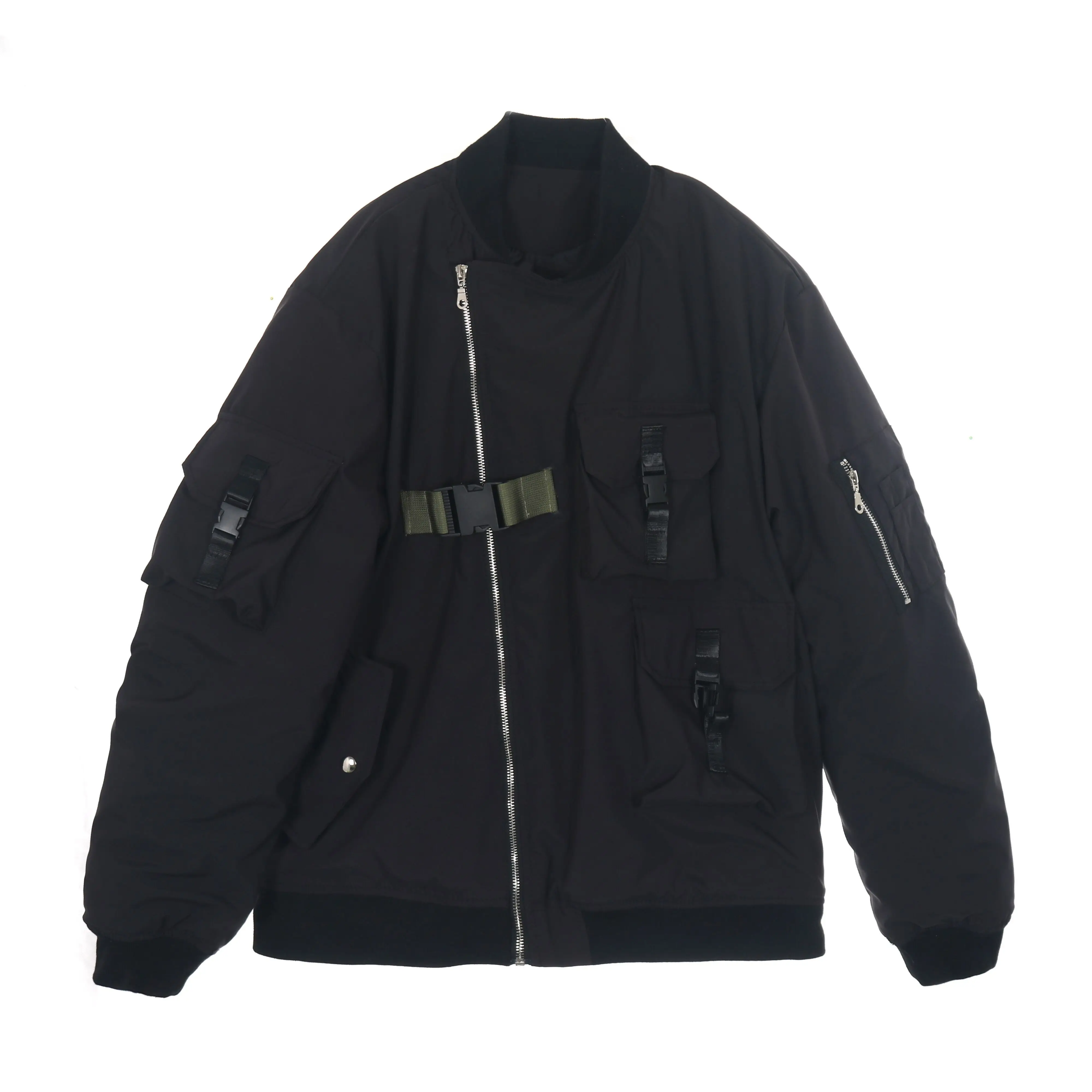 Кибер-панк Techwear куртка на молнии свободные пряжка с карманом Для женщин Рок черная верхняя одежда