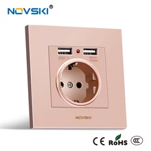 NOVSKI Европейский 16A мощность двойной USB настенное зарядное устройство розетка AC 110-250 V Schuko F вилка французский тип ce rohs ccc Сертифицированный