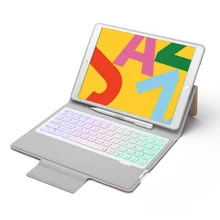 Для iPad 10,2 ультра тонкий 7 цветов подсветка Bluetooth русский/Иврит/Испанский Клавиатура Чехол встроенный карандаш держатель