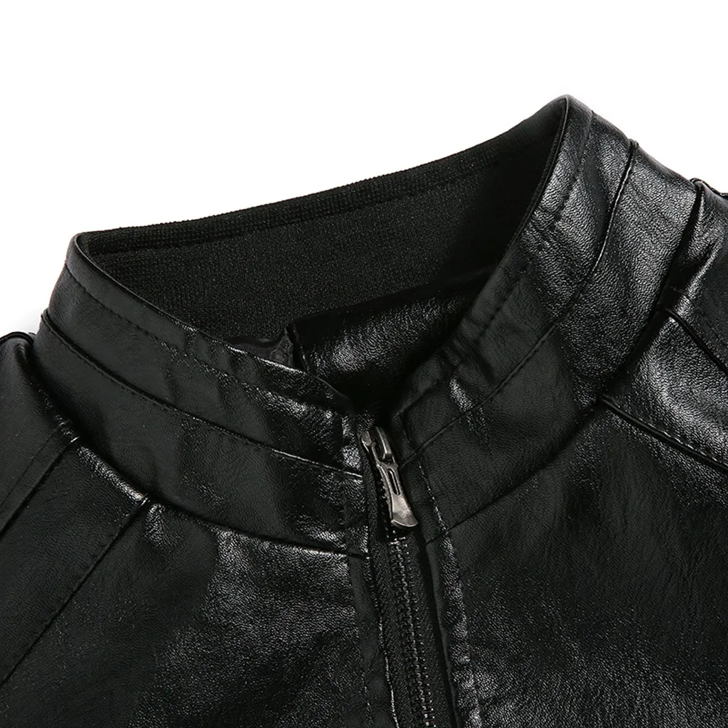 Осенне-зимняя мужская кожаная куртка KLV куртка мужская кожаная jaqueta de couro Байкерская мотоциклетная куртка на молнии с длинными рукавами#3