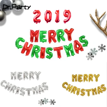

16inch 2019 Merry Christmas Letter Party Decoration Balloons Set Green Red Home Decor Air Balloon Xmas Eve Tree Ornament JL0110