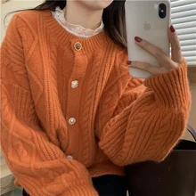 

Vintage Women Cardigan Sweater 2021 Sweet Autumn Winter Fashion O-Neck Elegaht Long Sleeve Casual Loose Warm Knitted Sweaters