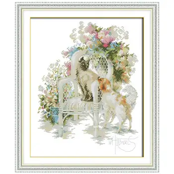 

The cat and the dog painting counted printed on the canvas 11CT 14CT DIY kit Chinese Cross Stitch embroidery needlework Sets