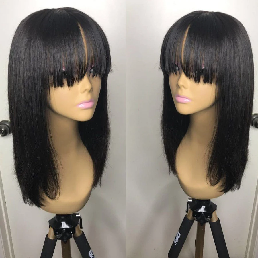 Najtaniej Fabwigs Bang przejrzyste koronki peruka BOB 13x6 koronki przodu peruki z grzywką peruka z naturalnych krótkich włosów wstępnie oskubane skóry stopić koronkowa peruka na przód