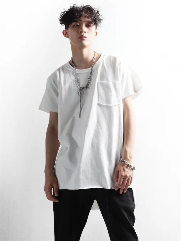 

Men's Short Sleeve T Shirt Summer New Personality Asymmetric Design Hair Stylist Casual Loose Large Size T Shirt