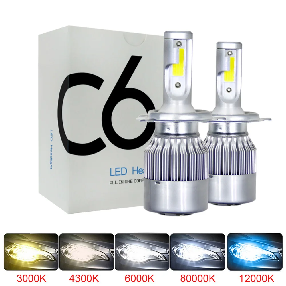 

2Pcs Car Headlight Bulbs LED H1 H3 H4 H7 H8 H11 HB3 HB4 Auto C6 Bulb 8000LM 3000/4500/6500/8000K 80W 9~36V Car Lights Universal