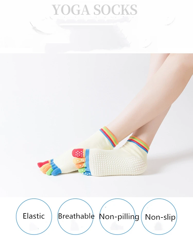 Women Anti-slip Yoga Socks ballte girls non Slip Ladies pilates Five Fingers Fitness Gym Sport 5 Toe Socks Colourful Elastic
