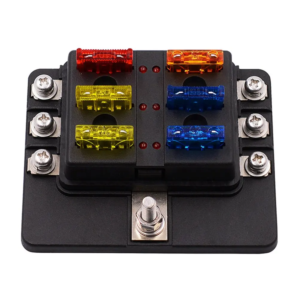 

32V Plastic Cover Fuse Box Holder M5 Stud 6 Ways Blade With LED Indicator Light for Auto Car Boat Marine Trike