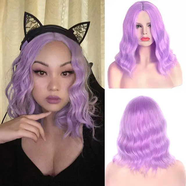 AIYEE Short Straight Brazilian Wig Synthetic Middle Part Hair Wigs Full Head for Black Women Heat Resistant Wig for Women Light Purple