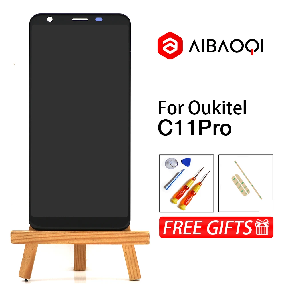 AiBaoQi, 5,5 дюймовый сенсорный экран и 1440x720 ЖК-дисплей в сборе, замена для телефона Oukitel C11 Pro Android 8,1 - Цвет: Black full screen