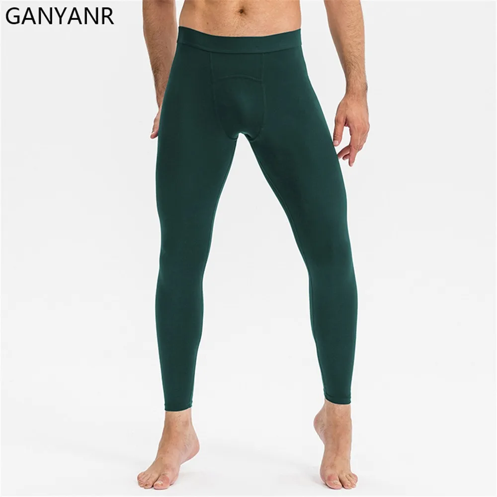GANYANR Running Tights Men Compression Pants Leggings Sportswear Gym Fitness Sport Sexy Basketball Yoga Training Workout Long