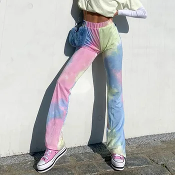

Women'S Tie-Dye Elastic Waist Casual Trousers Autumn New Fashion Sports Casual Boot Cut Pants