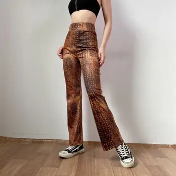 

High waist crocodile print wide leg trousers leggings 2019 Autumn Winter fashion woman sexy tight pants club pants
