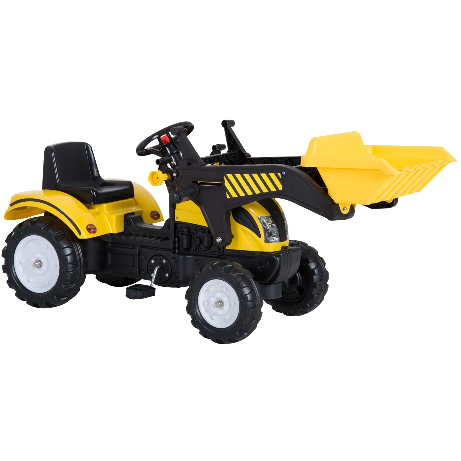 HOMCOM Tractor Pedal Excavadora Camión + Pala Delantera para Niños 3-6 Años Juguete de Montar Coche Pedales 114x41x52cm
