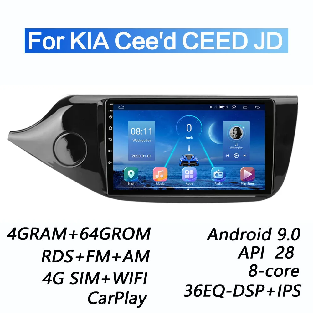 Автомобильный мультимедийный видеоплеер 8 ядер 4 Гб + 64 ГБ DSP 2 din Android 9 0 для KIA Cee ɽ