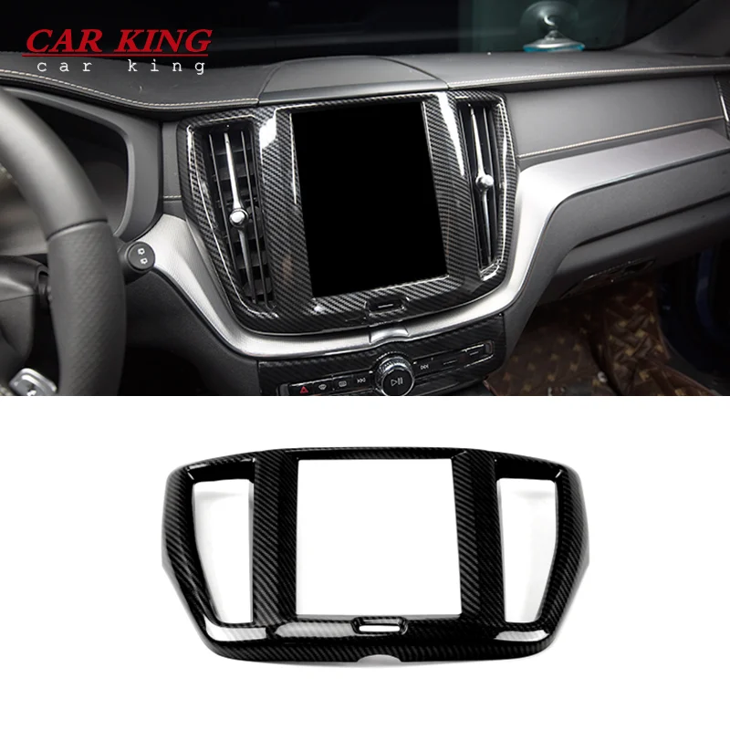 Carbon Fiber Pattern Styling Control Navigation Panel Cover Trim Frame ABS Chrome Car Accessories For Volvo XC60 2018 2019 2020