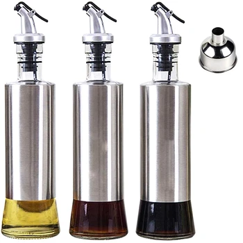 

Olive Oil Bottle, Vinegar and Sauce Dispenser, 300 Ml Olive Oil Dispenser with Drip-Free Nozzle and Stainless Steel Funnel for K