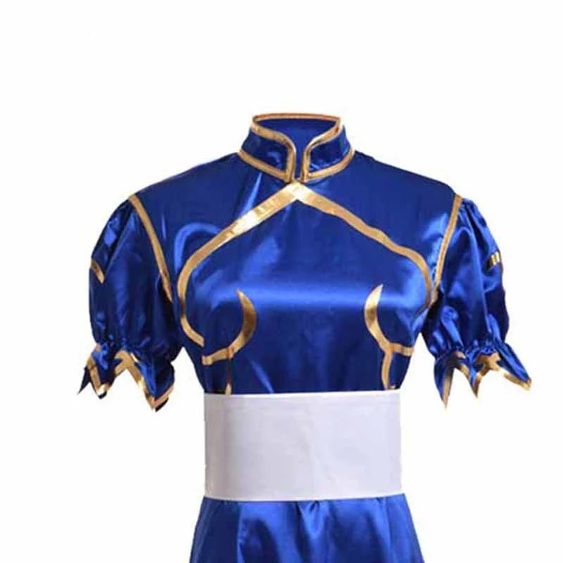Games Chun Li, костюм для косплея, синий, сексуальный Cheongsam Sutorito Faita, платье с поясом, головной убор, праздничная одежда, платье для женщин и девочек
