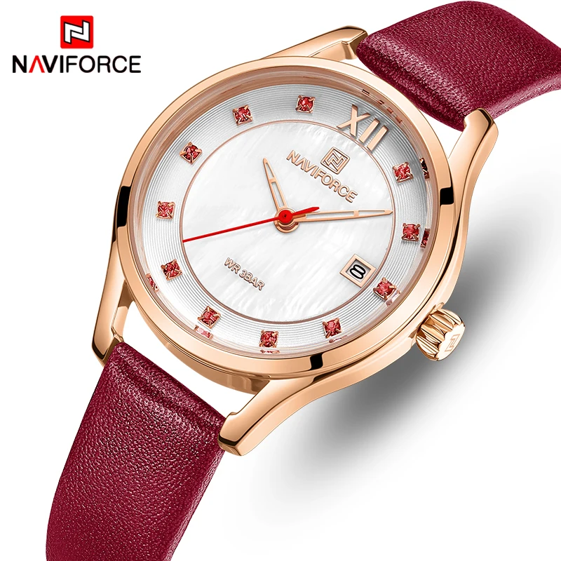NAVIFORCE женские часы Лидирующий бренд модные водонепроницаемые наручные с кожаным