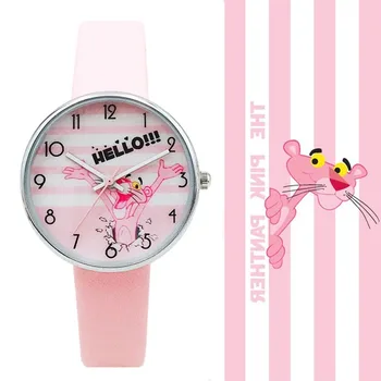 

High Quality Fashion Casual Girl Watch Kids Cute Pink Panther Design Strap Watches Lovely Children Quartz Wristwatch