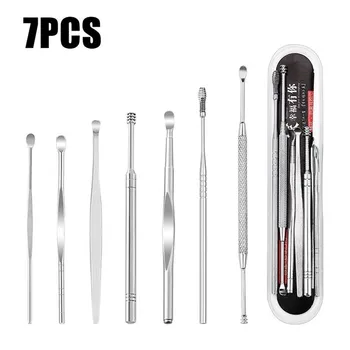 

7pcs/set Stainless Steel Ear Wax Picker Lug Pick Buckle Cleaner Tool Kit Adult Earwax Earcleaner Cleaning Artifact Health Care