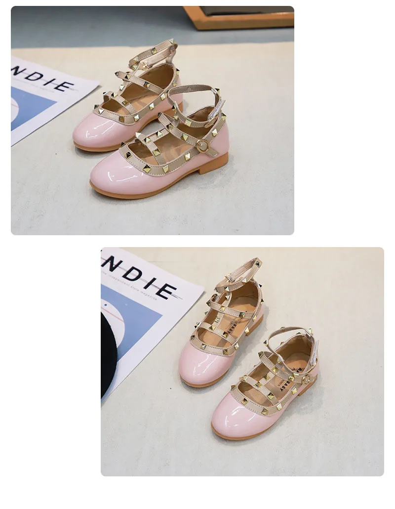 Little Girls Roman Rivet Patent Leather High-top Shoes For Girls Baby School White Red Black Dance Princess Single Shoes New
