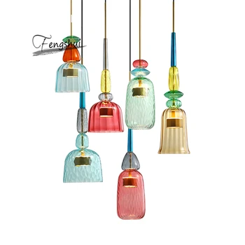 

Modern Macaron LED Glass Pendant Lights Lighting Bedroom Living Room Interior LOFT Modern Pendant Lamp Restaurant Indoor Decor