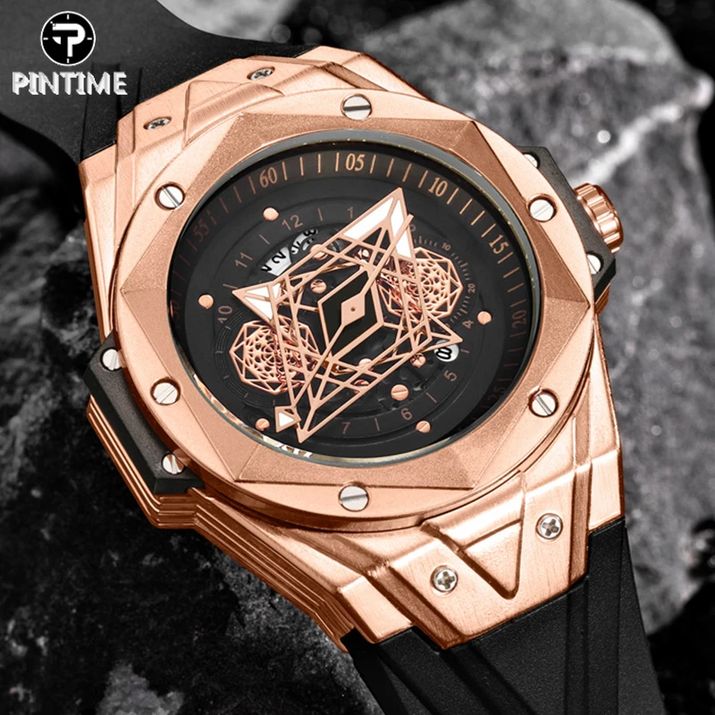 Часы наручные PINTIME Мужские кварцевые роскошные уникальные спортивные в стиле