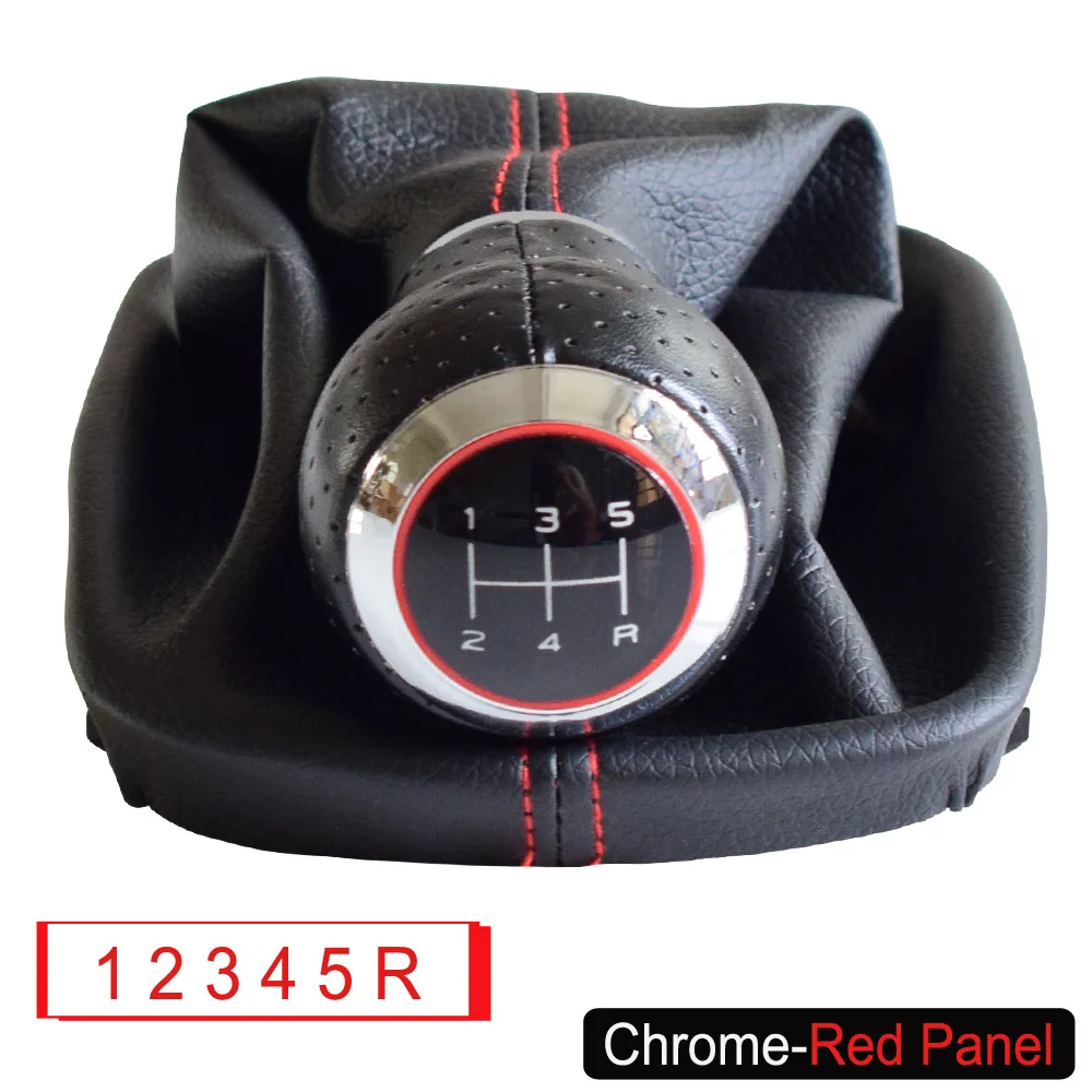 Ручка рычага переключения передач гандбол с Gaiter Boot Cover для Audi A6 C5(1997-2001)/A4(1998-2000)/A8 D2(96-03) для 5/6 руководство по скорости - Название цвета: Chrome-Red-5-R