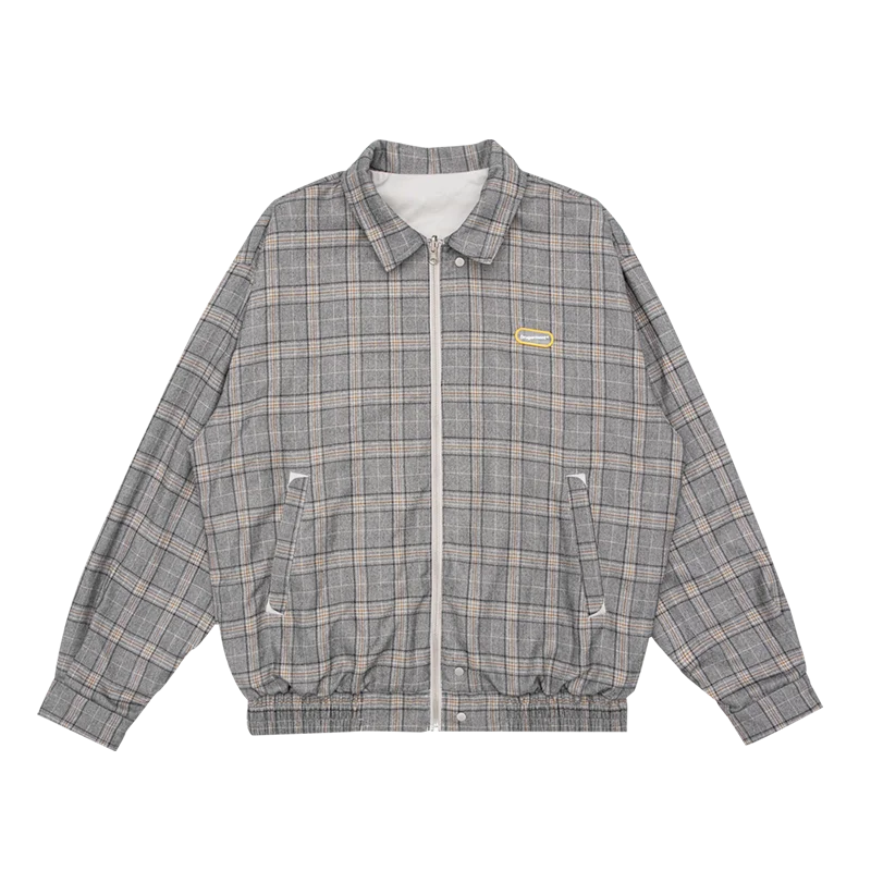 ByteHare Play Drug Bureau's Both sides of the front and back wear thicker plaid men's loose zipper jacket couple models coat