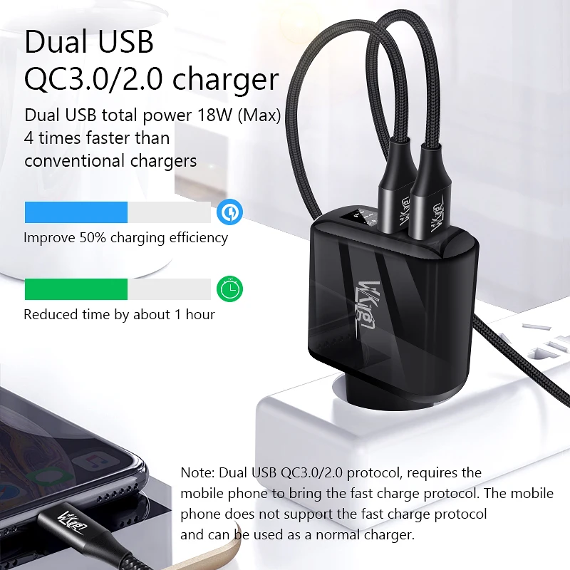 Зарядное устройство VVKing 2 USB быстрая зарядка 3 0 18 Вт HD Смарт дисплей европейская