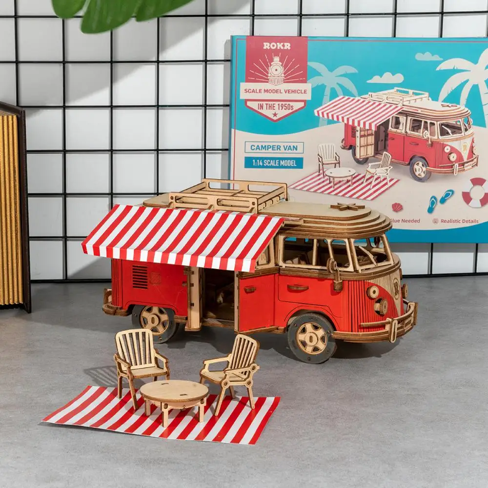 Robotime ROKR Camper Van Block деревянная головоломка модель автомобиля игрушки для детей