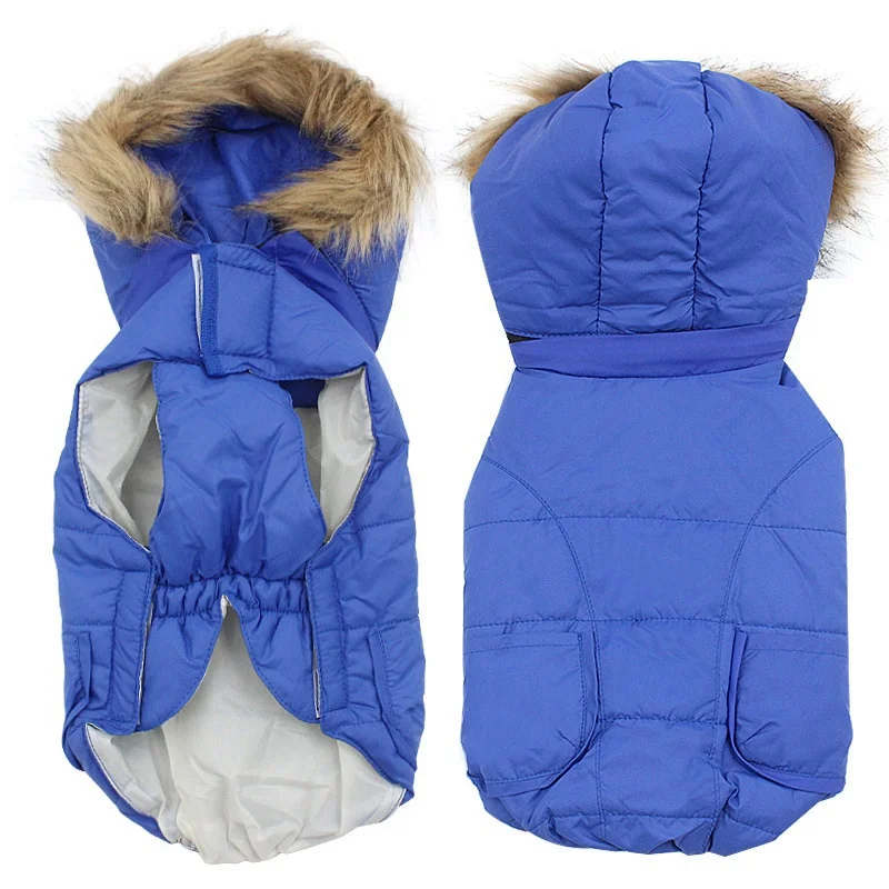 Pet Polyester Cotton Down Jacket Hooded Coat With Removable Fluffy Strap For Dogs warm hooded coat