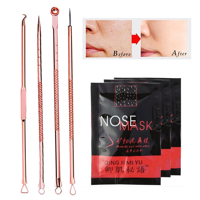 

1set Acne Extractor Remover Kit Blackhead Blemish Remove Pimple Needles for Face Black Mask Pore Strip Acne Treatment Face Masks