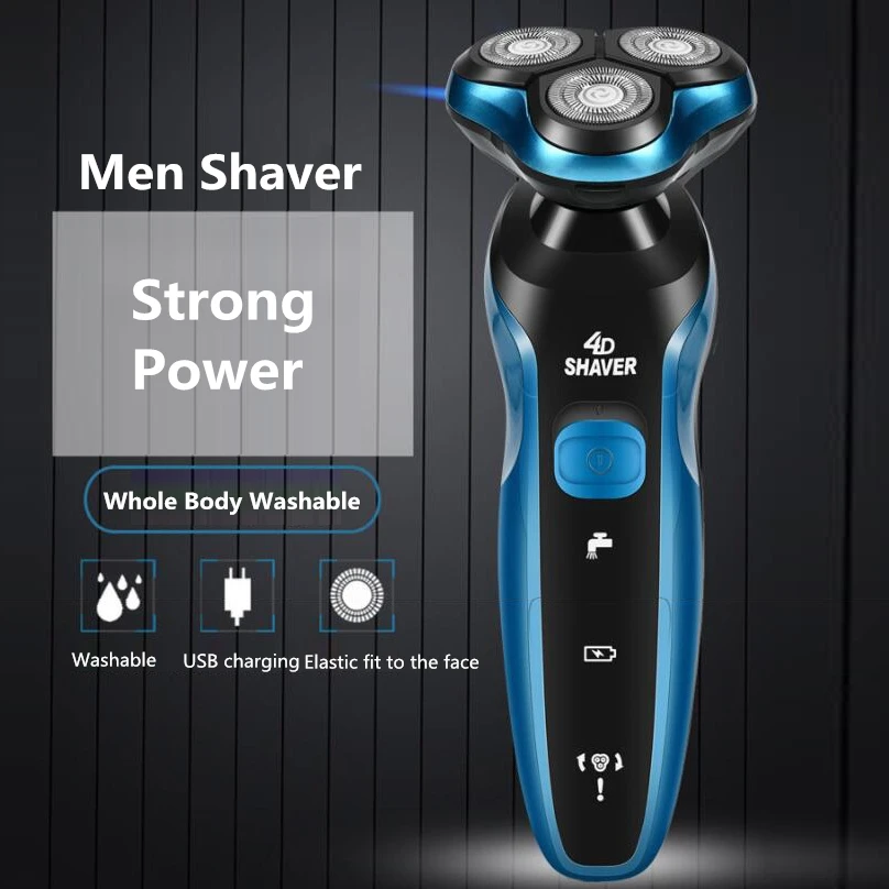 

4 in 1 Electric Razor Rechargeable Nose Facial Hair Remove Mens Shaver Washing 3D 3 Blade Shaving Beard Trimmer for Men