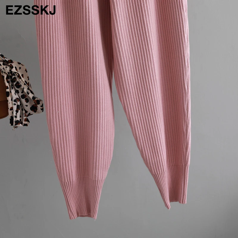 casual Elastic Waist Trousers Thick Knitted Women Harem Pants Autumn Winter Sport swear female sweater Radish pants Grandma