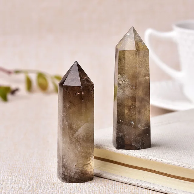 30 Color Natural Stones Crystal Point Wand Amethyst Rose Quartz Healing Stone Energy Ore Mineral Crafts Home Decoration 1PC Smoky quartz