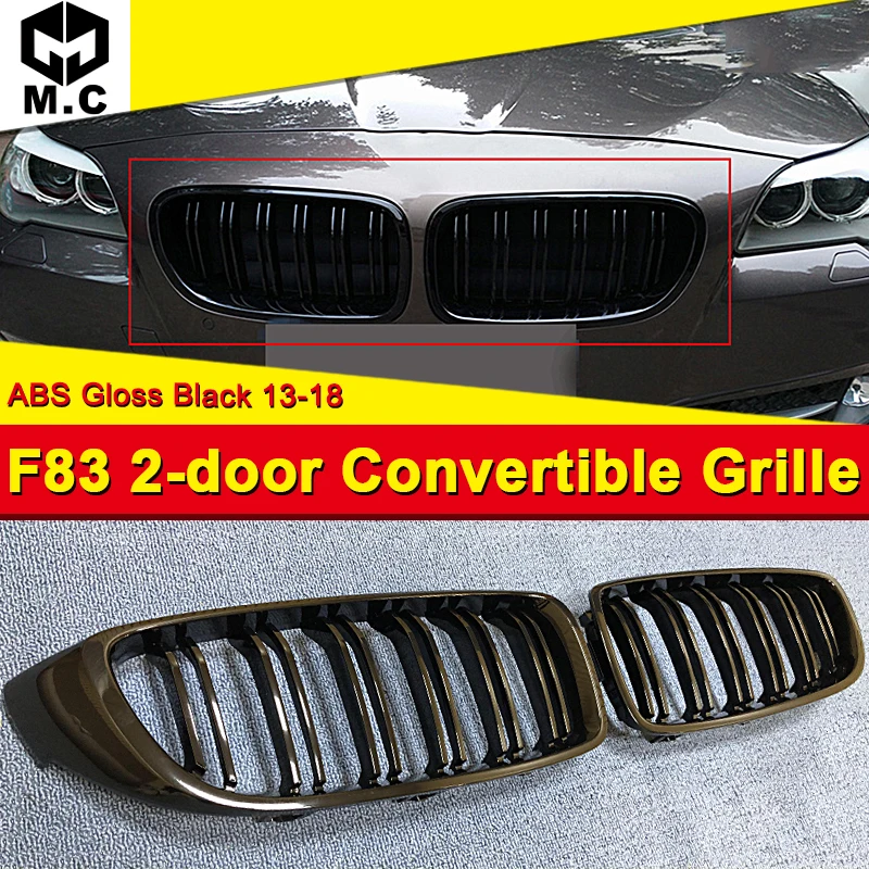 F83 2-дверный Кабриолет передний гриль ABS черный глянец для F83 M4 2-рейки решетки 420i 430i 435i передняя решетка радиатора для бампера Решетка 2013-18