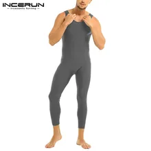

Fitness Sexy Nightgown Man Rompers Sleepwear INCERUN Mens Solid Color Jumpsuit Sleepwear Sleeveless Round Neck Onesies Homewear