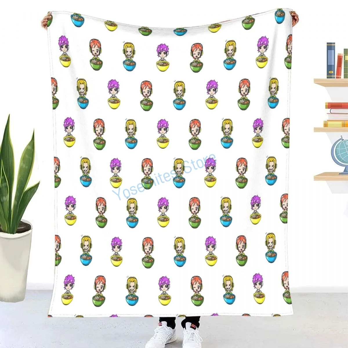 

Just A Girl Who Loves Anime And Ramen Pattern Yellow Purple Orange Funny Throw Blanket Winter flannel bedspreads, bed sheets