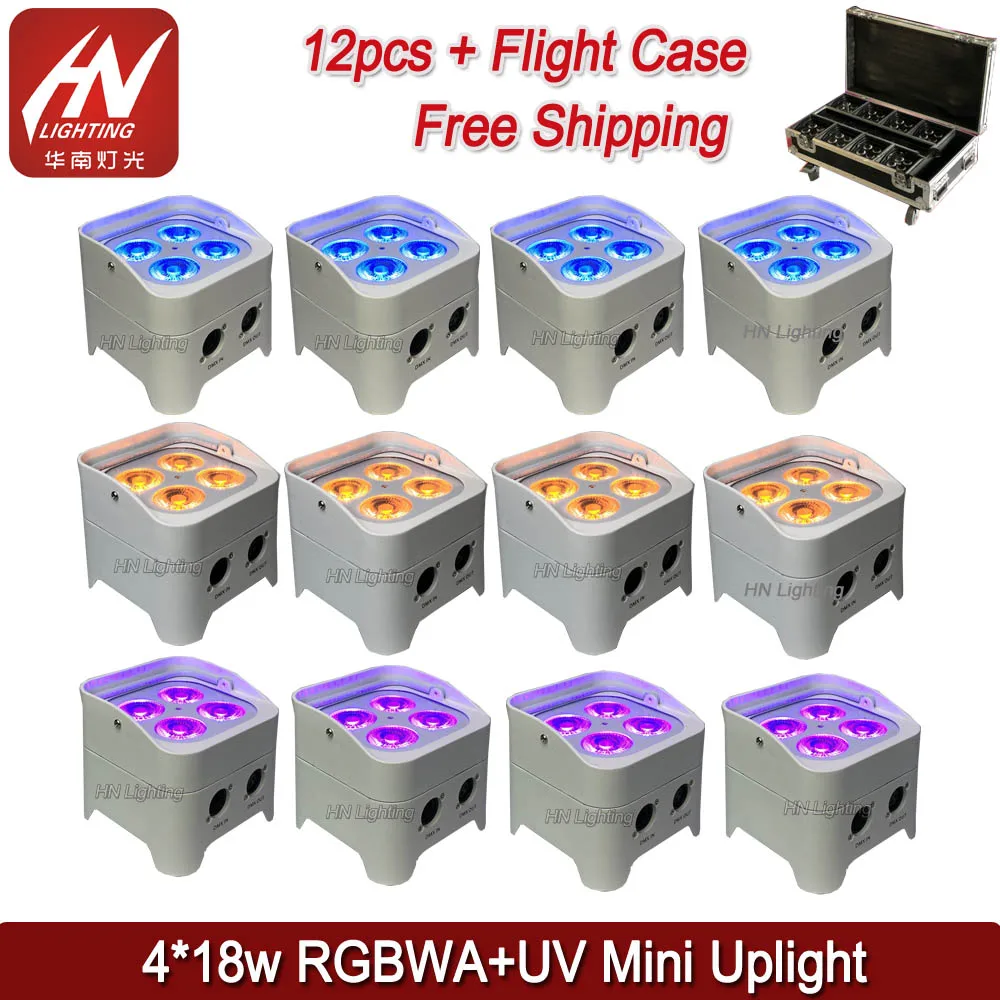 

12pcs Battery led par can 4x18w dmx wireless led uplights rgbwa uv 6in1 uplighter dj disco stage light